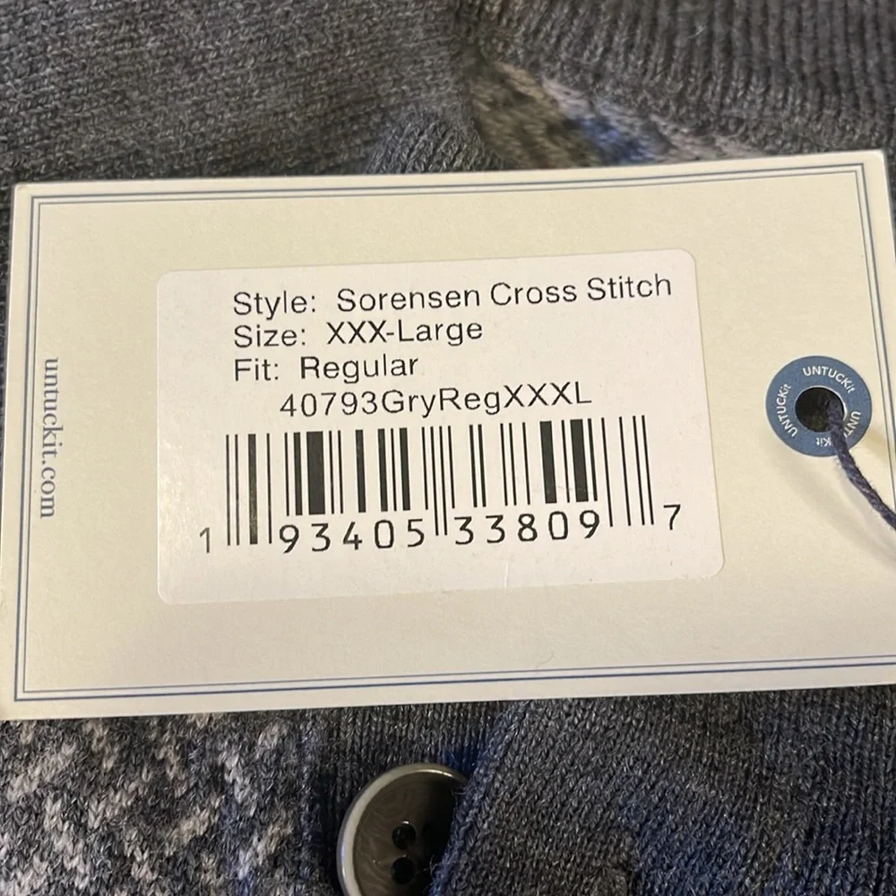 UNTUCKit Sorensen Cross Stitch Gray Reg XXXL - Picture 3 of 6